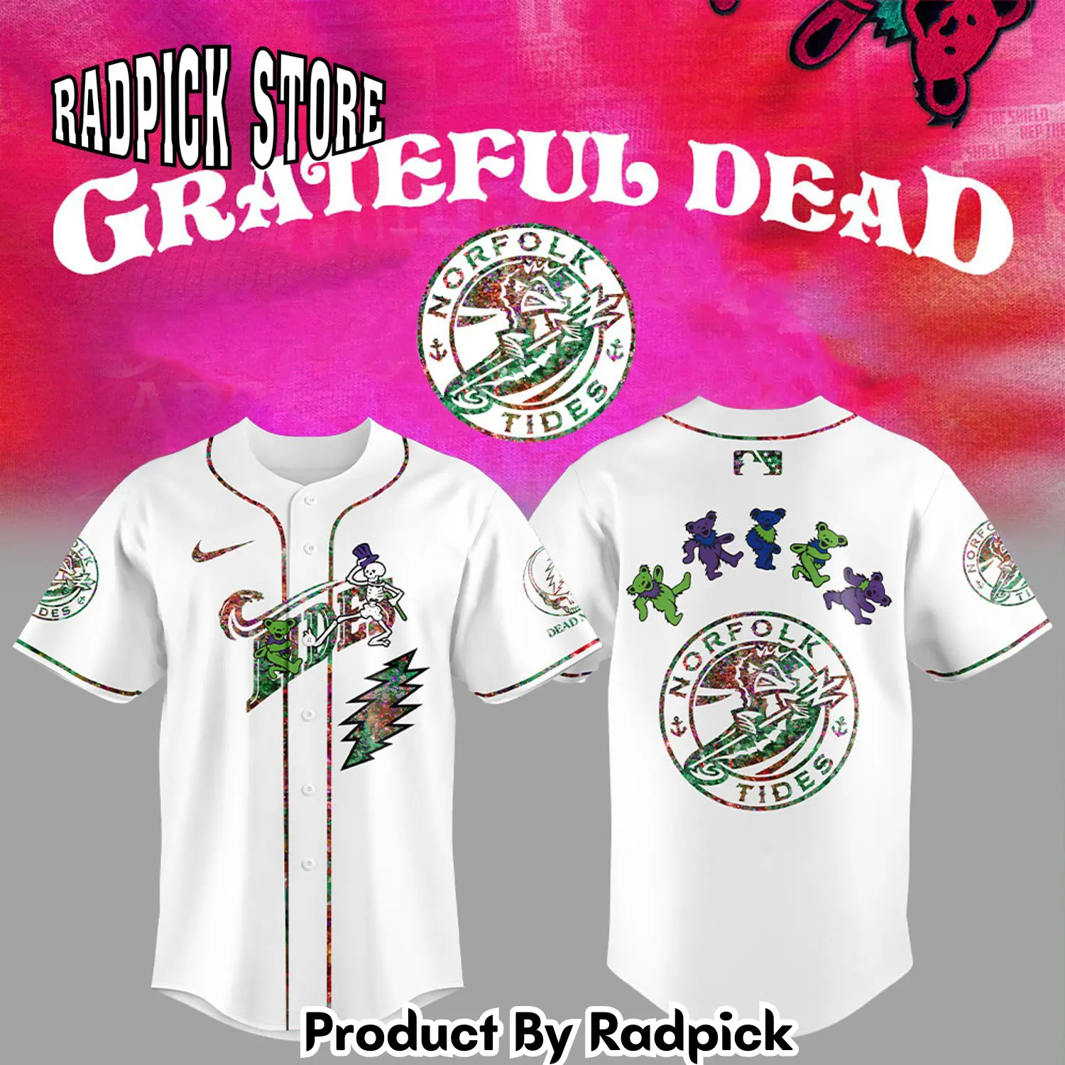 Radpick norfolk tides grateful dead night baseball jersey fbs rp127226